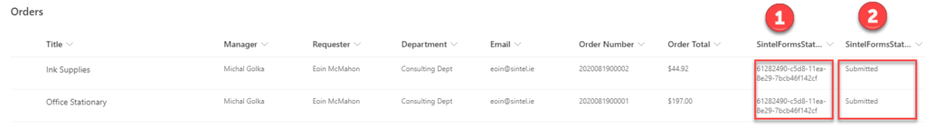 Sintel Forms Workflow Columns