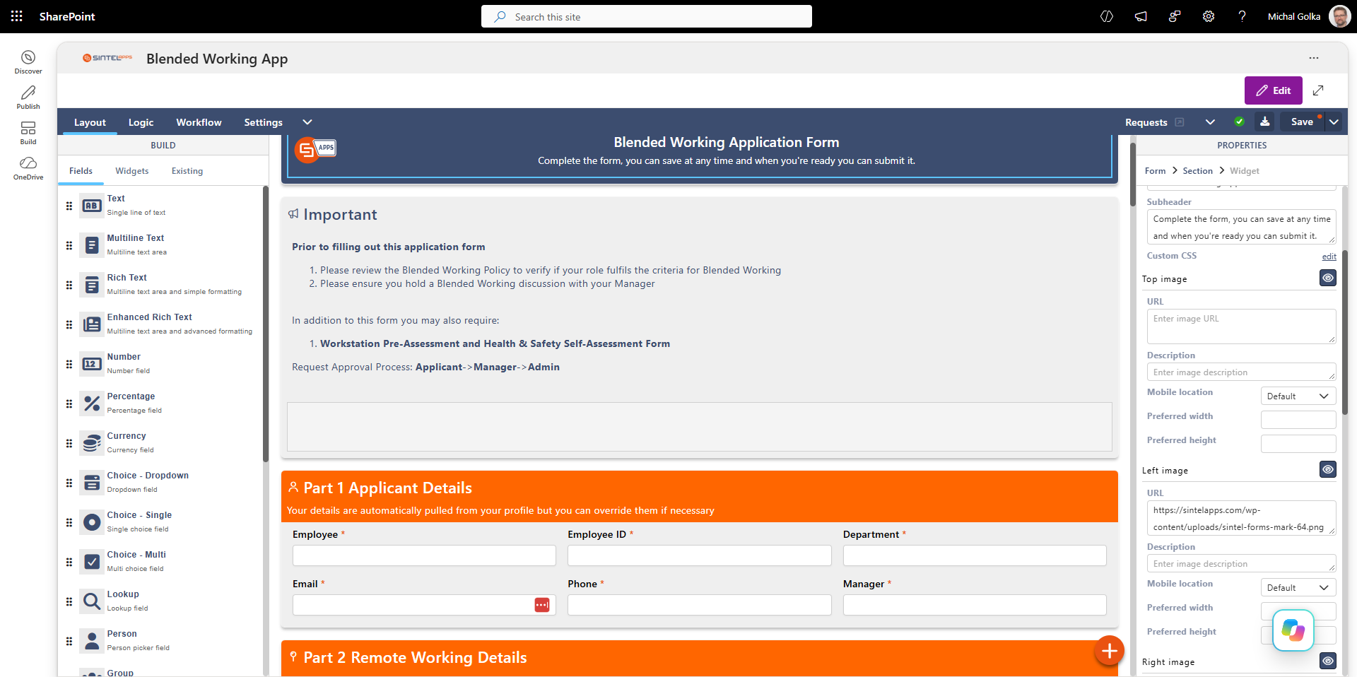 Sintel Apps SharePoint Forms Designer Layout