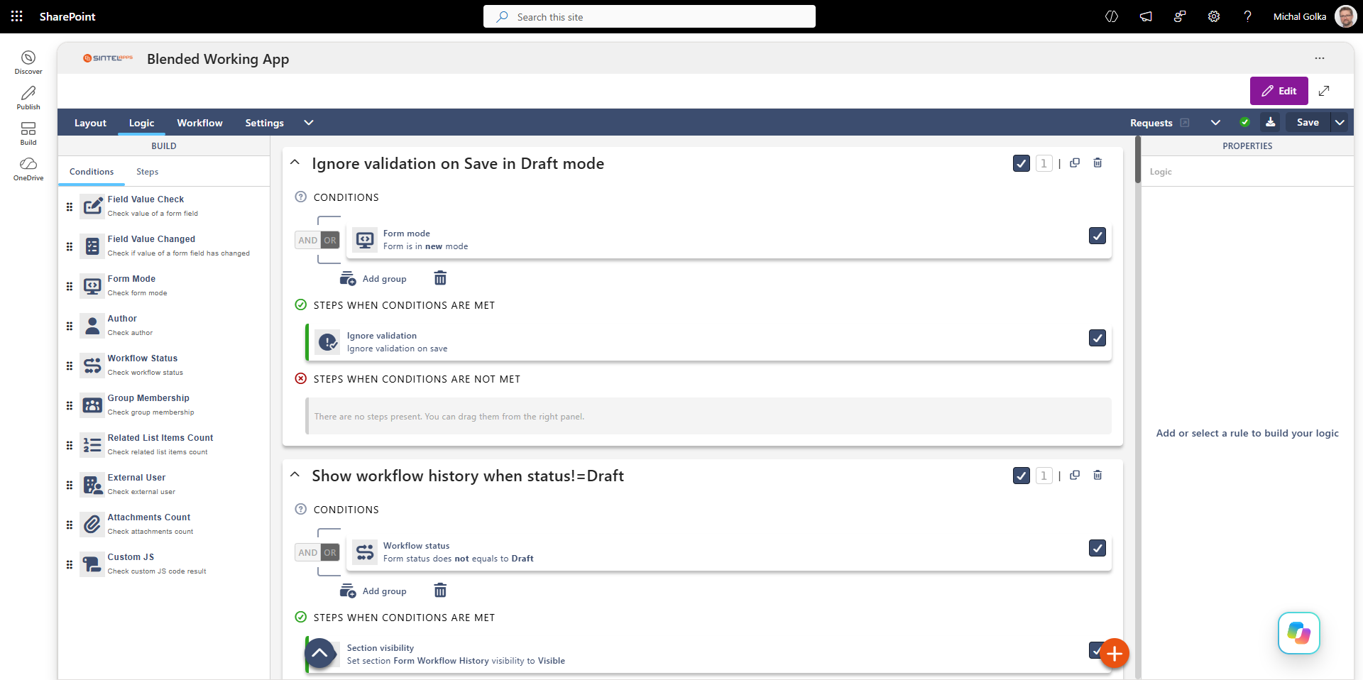 Sintel Apps SharePoint Forms Designer Logic