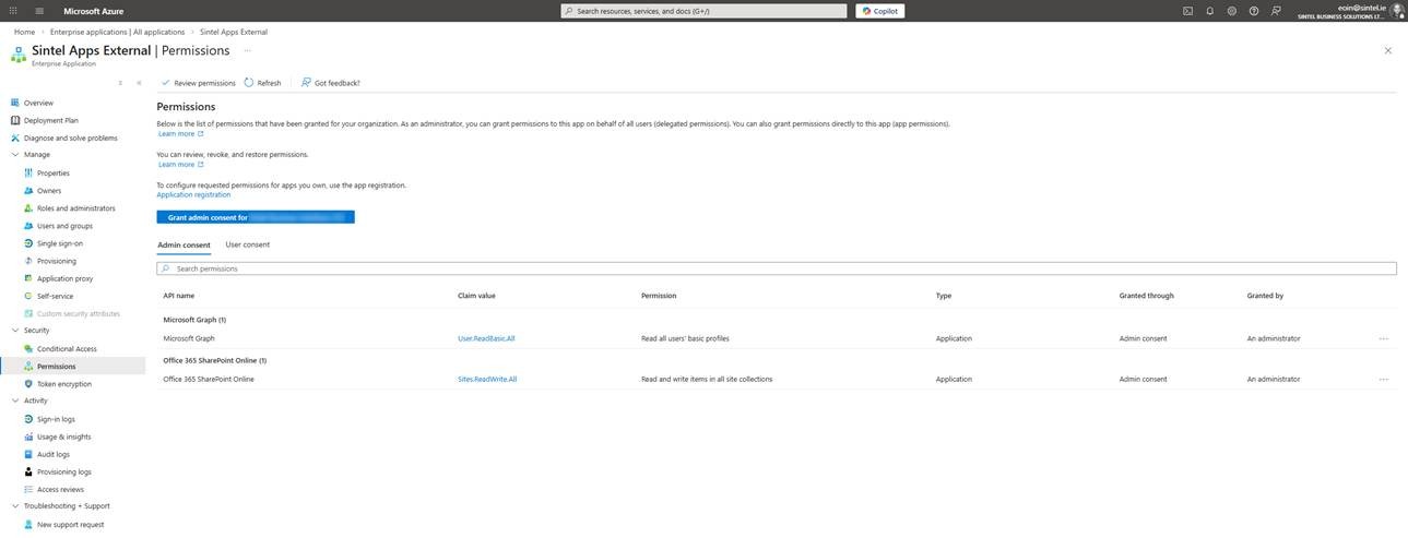 Configuring External Access Permissions - Sintel Apps