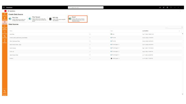 4. Select Excel as data source on Sintel BI